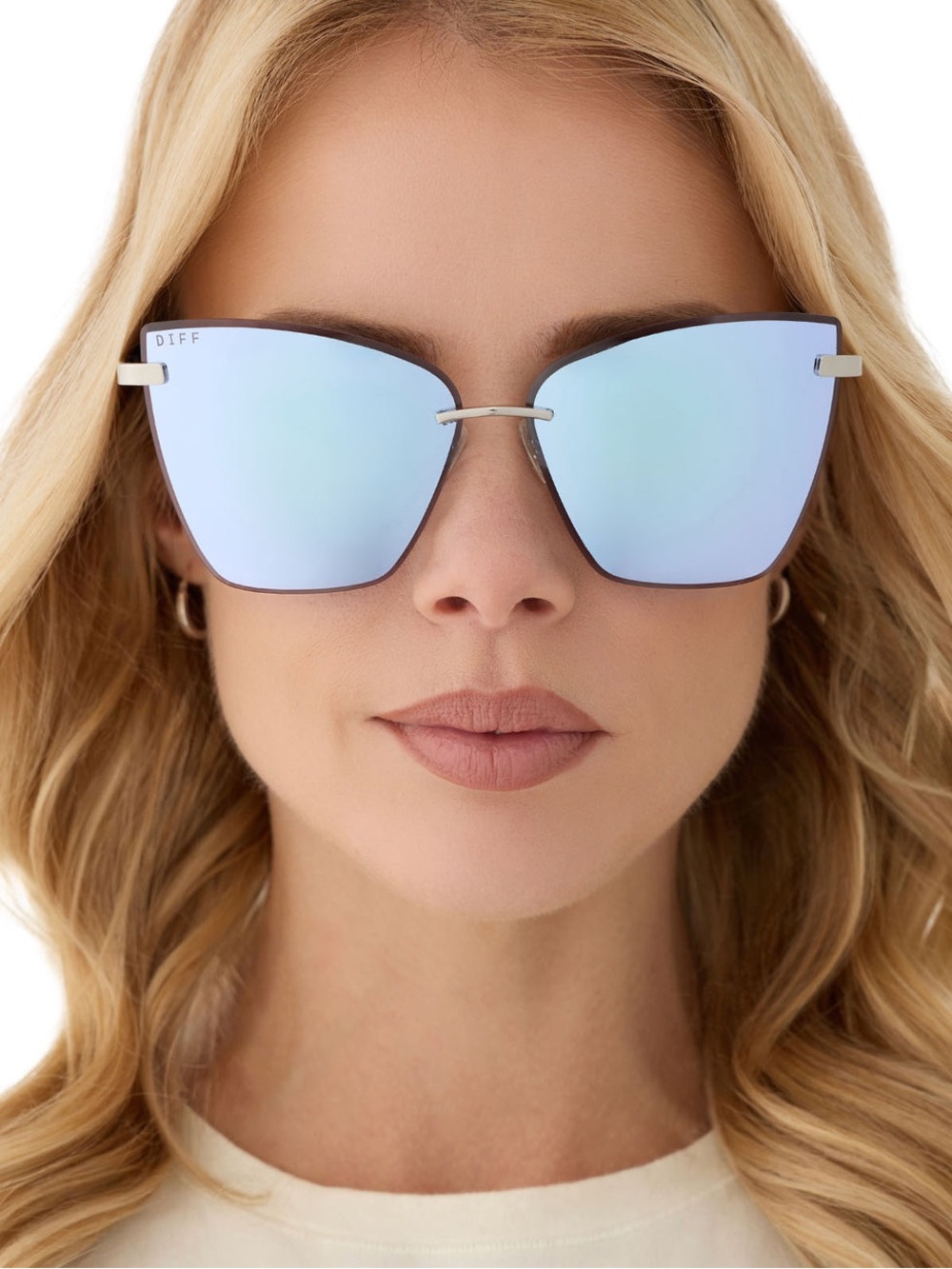DIFF Becky V Sunglasses Silver Frame Silver Lavender Mirror Lens Rimless NWT